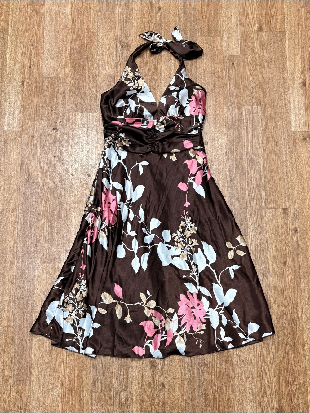 Speechless Brown Floral Dress with Pink & White Blooms